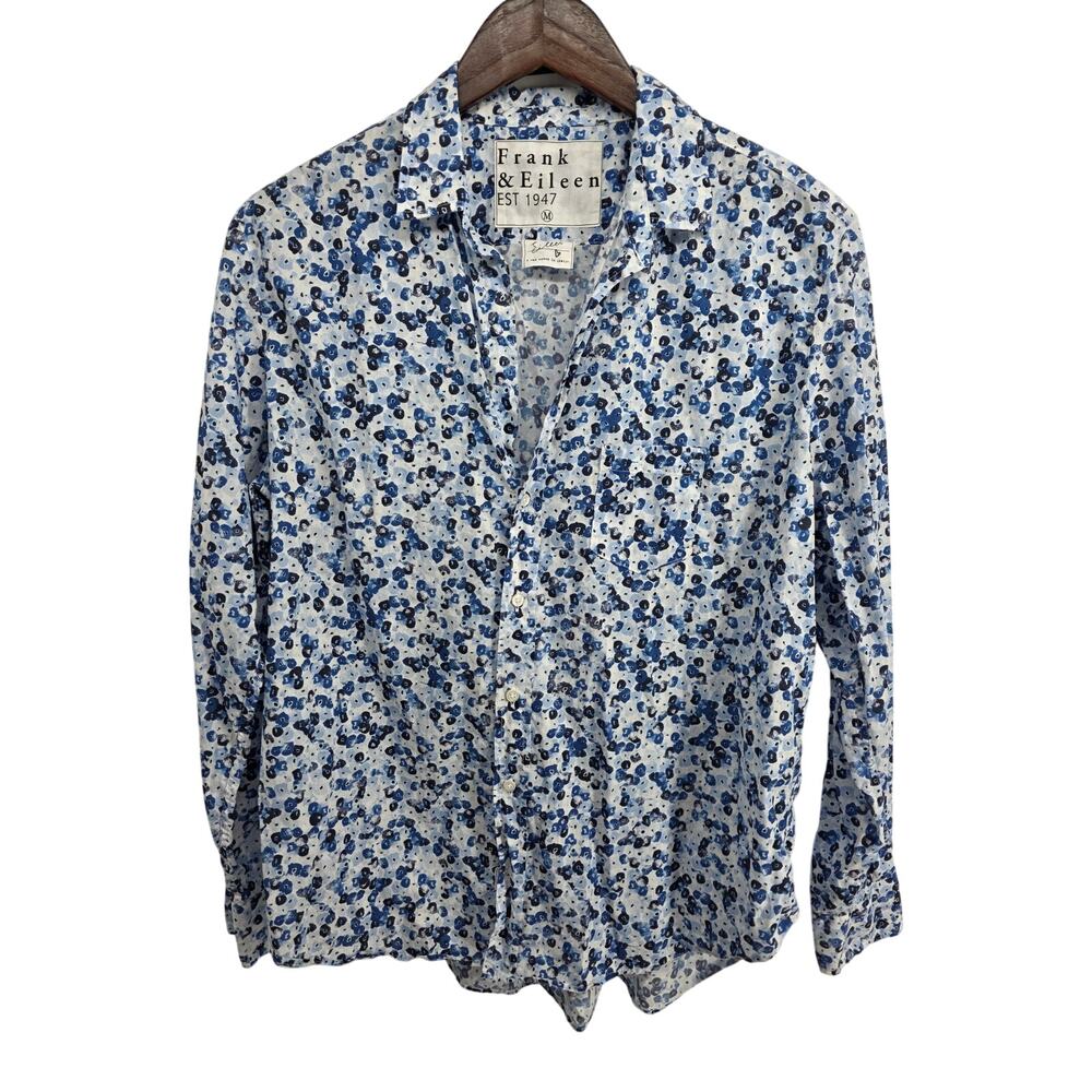 Frank & Eileen Eileen Abstract Floral Blue Cotton Button Up Shirt Size Medium